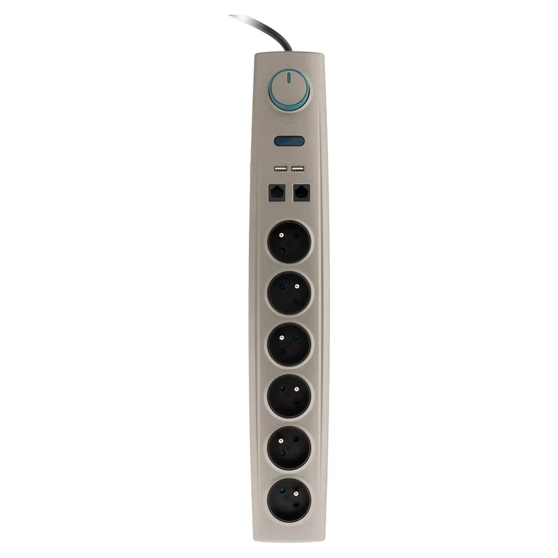Multiprise parafoudre 6 prises 16A avec interrupteur + USB + 2 prises RJ11 - Otio