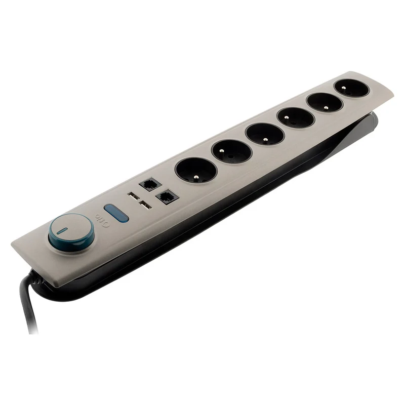 Multiprise parafoudre 6 prises 16A avec interrupteur + USB + 2 prises RJ11 - Otio