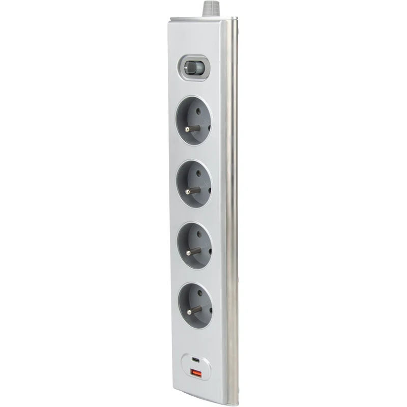 Bloc multiprise d'angle 4x16A + 2 USB A + C 20W + interrupteur - Inox - Otio