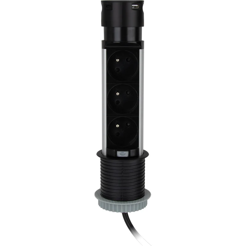 Multiprise escamotable 3x16A + 2 USB - Noir - Otio