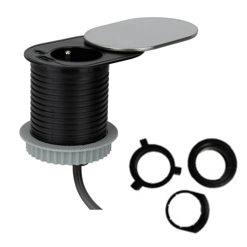 Bloc encastrable Gliss Ø60mm USB A+C + 3 bagues adaptation - Otio