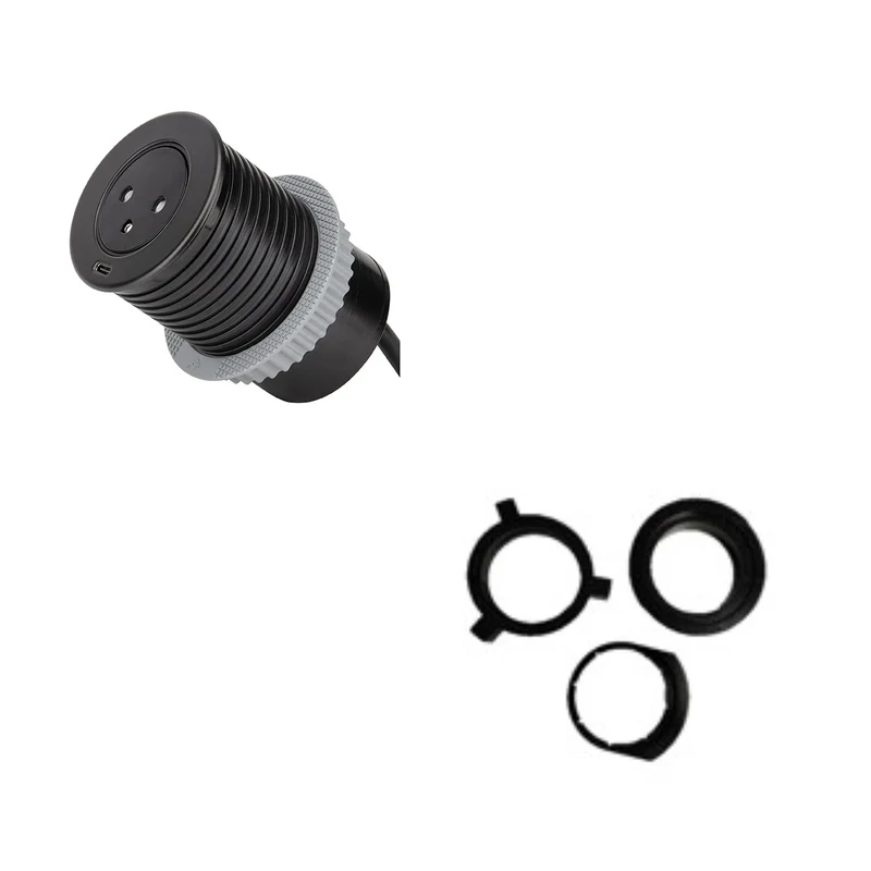 Prise encastrée EasyEject + USB + 3 bagues d'adaptation Ø60/80mm - Otio