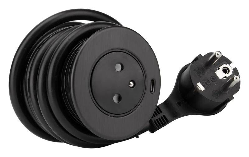 Prise encastrée EasyEject + USB + 3 bagues d'adaptation Ø60/80mm - Otio