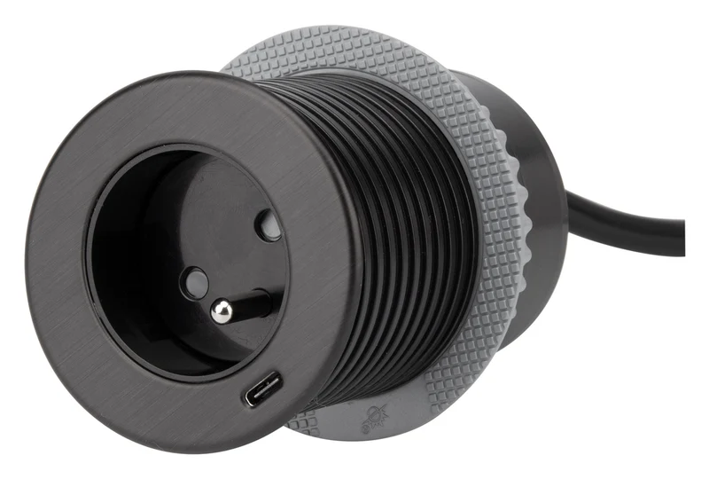 Prise encastrée EasyEject + USB + 3 bagues d'adaptation Ø60/80mm - Otio
