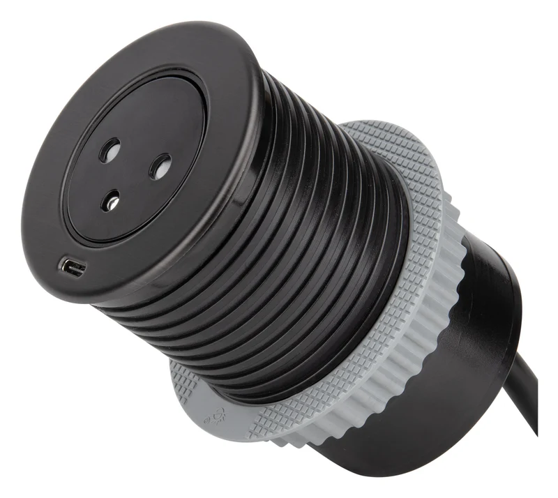 Prise encastrée EasyEject + USB + 3 bagues d'adaptation Ø60/80mm - Otio