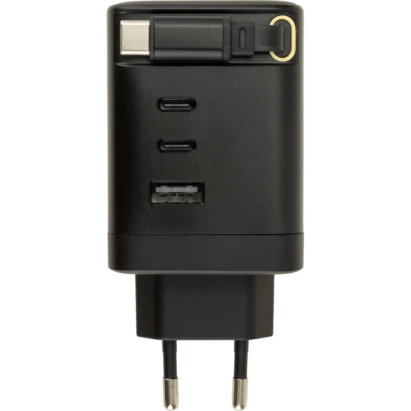 Chargeur secteur 1 x USB-A 2 x USB-C + câble rétractable 70cm - Watt and Co