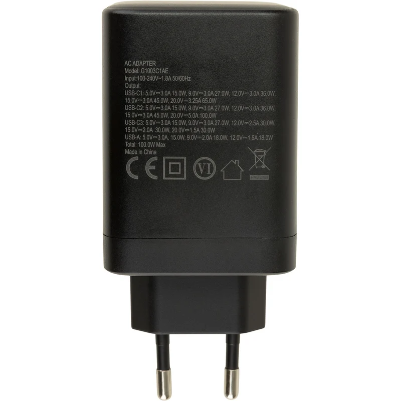 Chargeur secteur 1 x USB-A 2 x USB-C + câble rétractable 70cm - Watt and Co