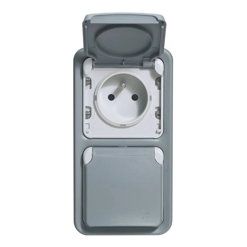 Double prise étanche verticale IP55 complet saillie - Plexo - gris - Legrand