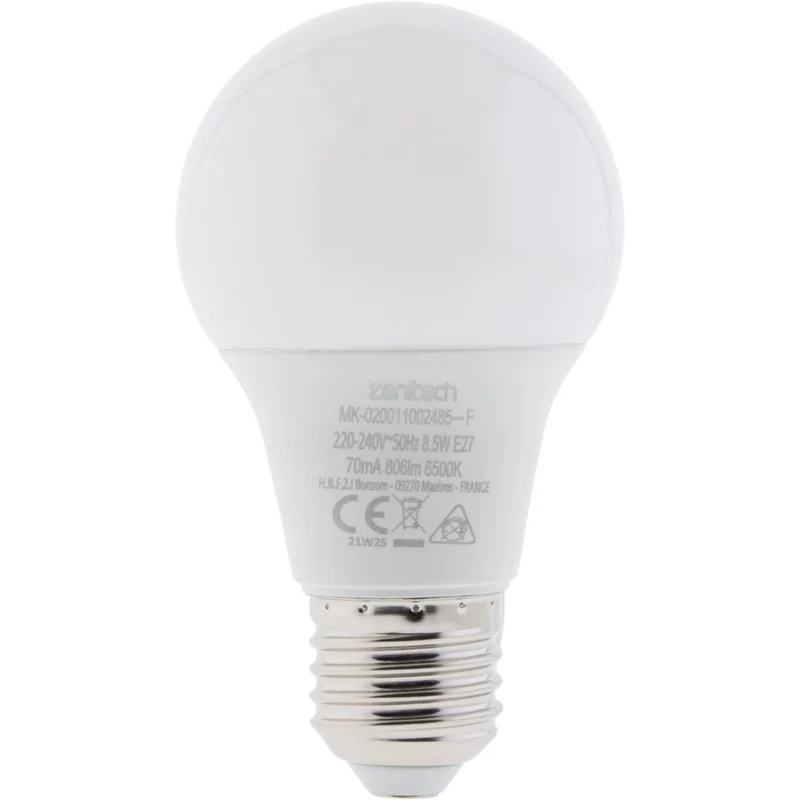 Ampoule LED A60 6500K 806lm E27 8.5W - Zenitech