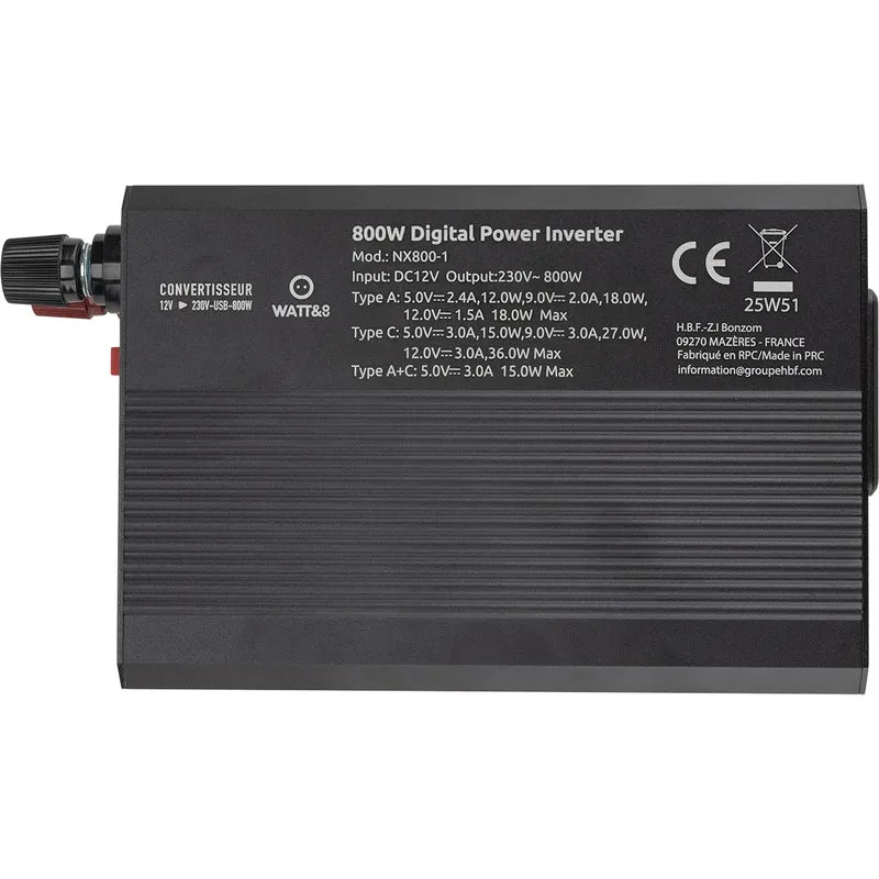 Convertisseur de tension voiture 800W USB-A+C - Watt and Co