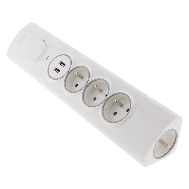 Multiprise d'angle parafoudre 4P 16A façade + 2 USB parafoudre - précâblée ou à câbler - Otio