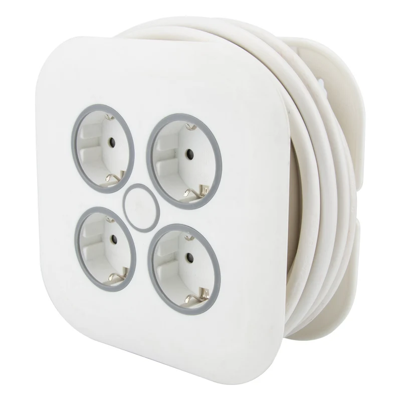 Enrouleur domestique 4 prises Schuko 7m - Blanc - Zenitech