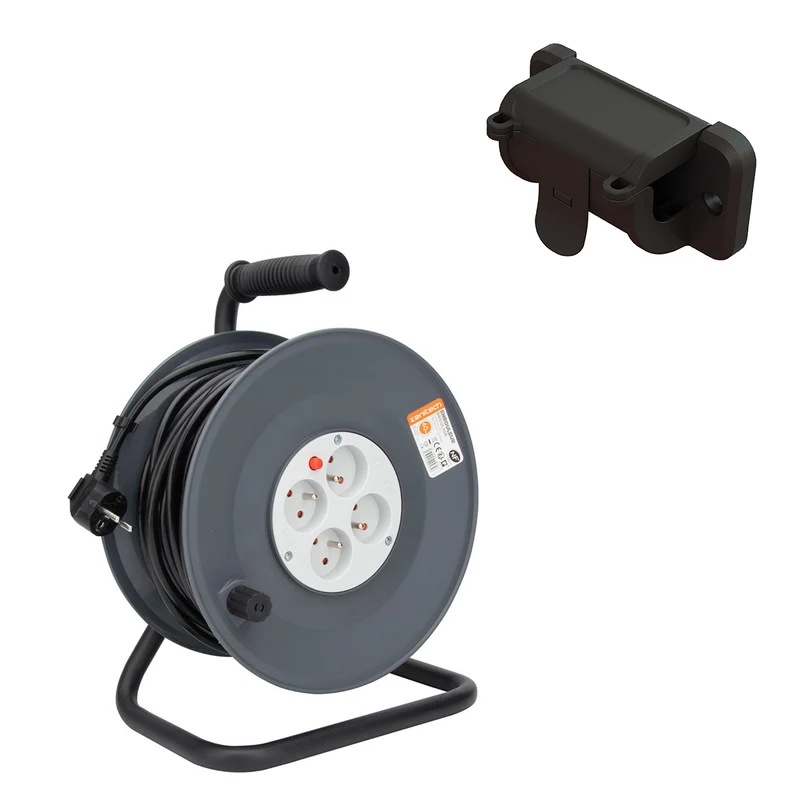 Enrouleur H05VV-F 4 prises 40m 3G1,5 + coupe-circuit + support - Zenitech
