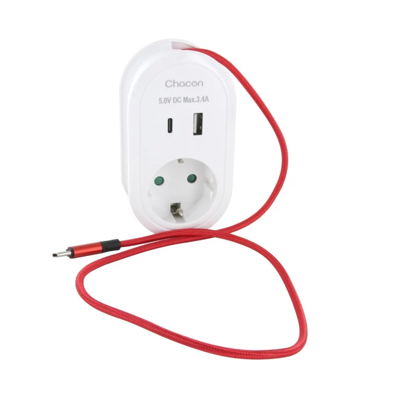 Adaptateur compact Schuko 16A + ports USB-A/C - Chacon