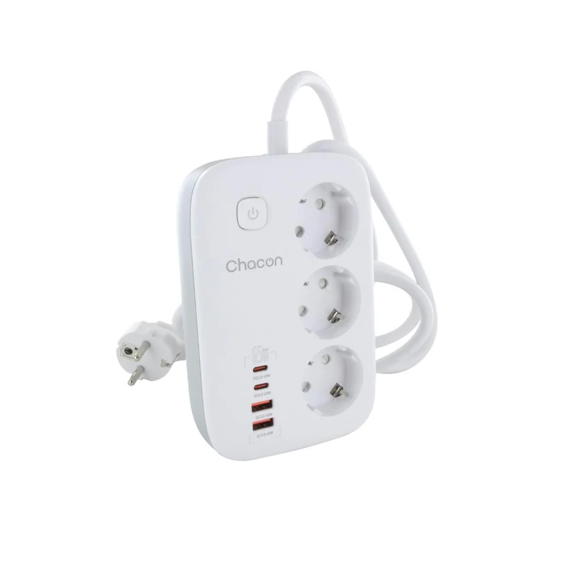 Multiprise compacte 3 prises + 4 ports USB - Quick Charge - Chacon