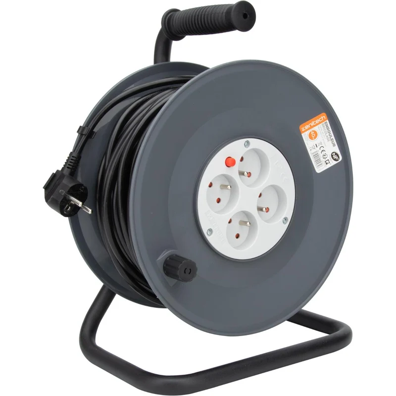 Enrouleur H05VV-F 4 prises 3G1,5 + coupe-circuit - Zenitech