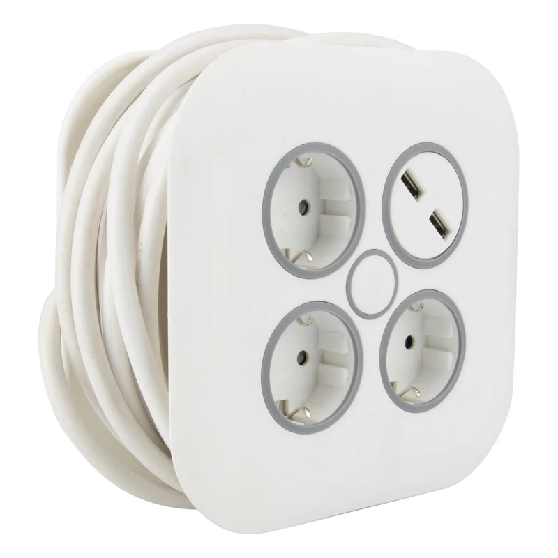 Enrouleur domestique 3 prises Schuko + 2 USB 2,4A 7m - Blanc - Zenitech