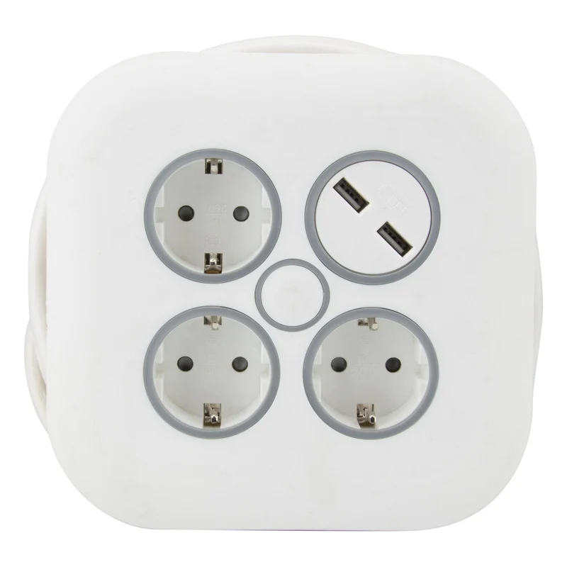 Enrouleur domestique 3 prises Schuko + 2 USB 2,4A 7m - Blanc - Zenitech