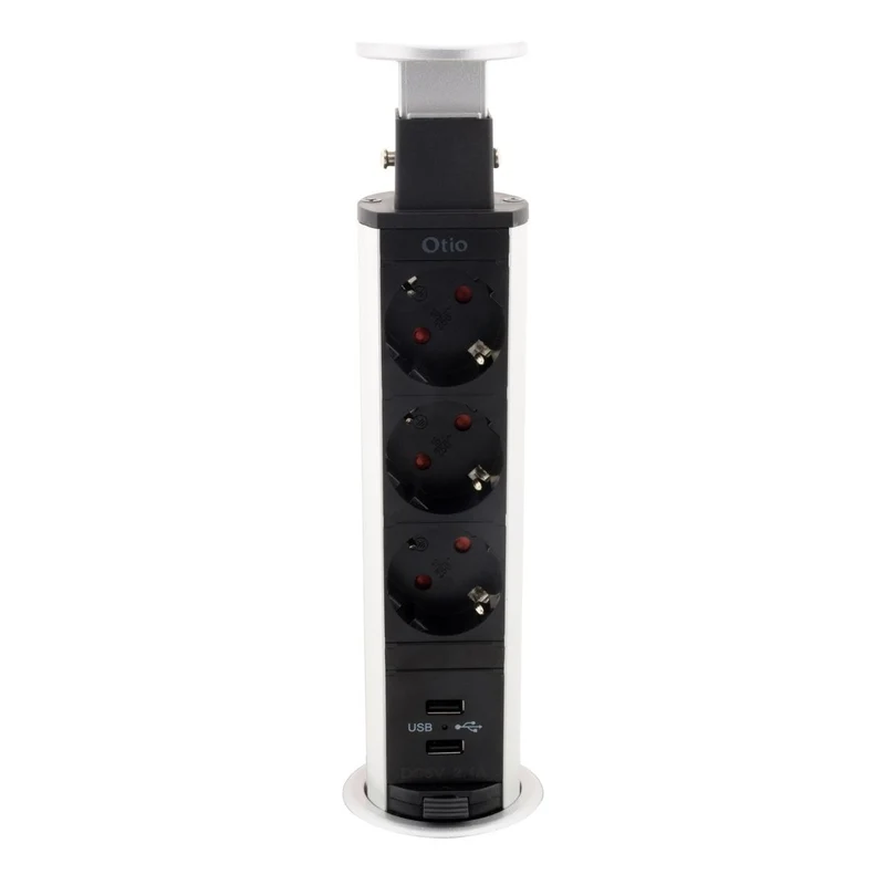 Multiprise encastrable Schuko 3x16A + 2 ports USB A - Blanc/Noir - Otio