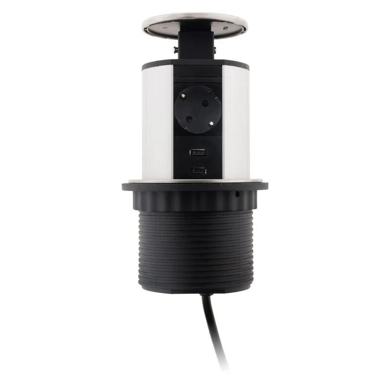 Multiprise encastrable Schuko 3 prises + 2 USB Ø100m - Blanc/Noir - Otio