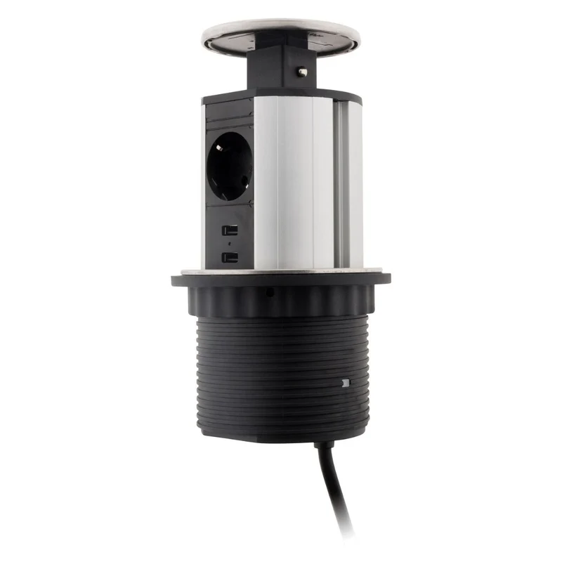 Multiprise encastrable Schuko 3 prises + 2 USB Ø100m - Blanc/Noir - Otio