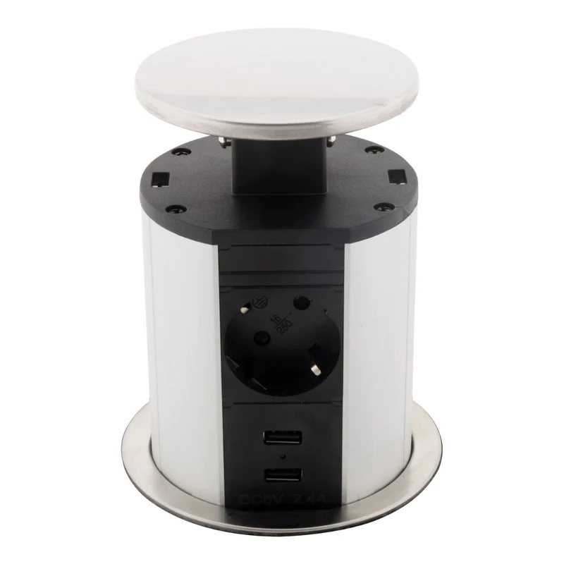 Multiprise encastrable Schuko 3 prises + 2 USB Ø100m - Blanc/Noir - Otio