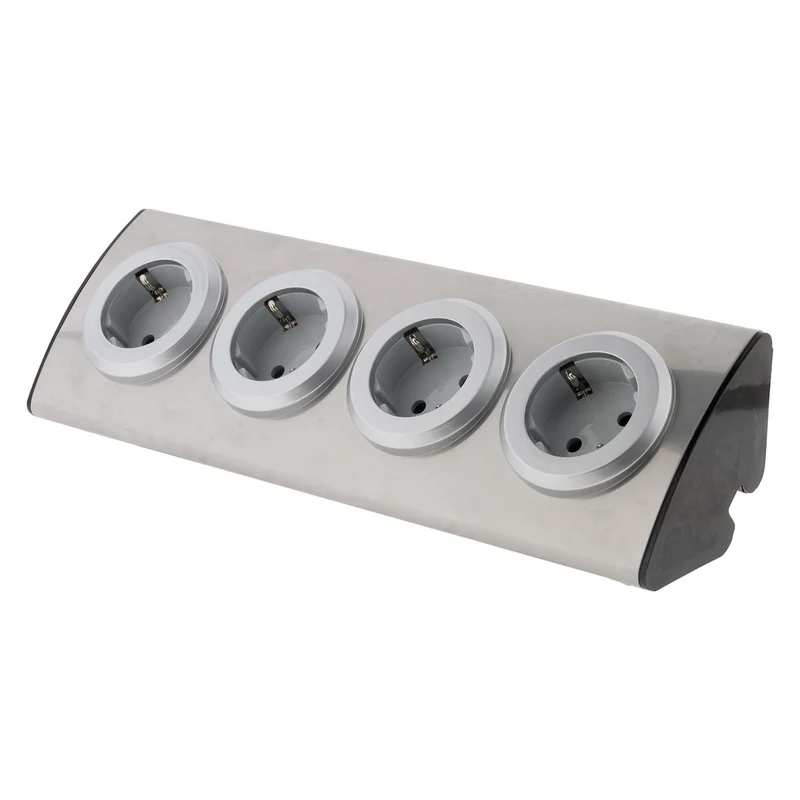 Multiprise de cuisine en angle 4 prises Schuko 16A sans câble - Gris - Otio