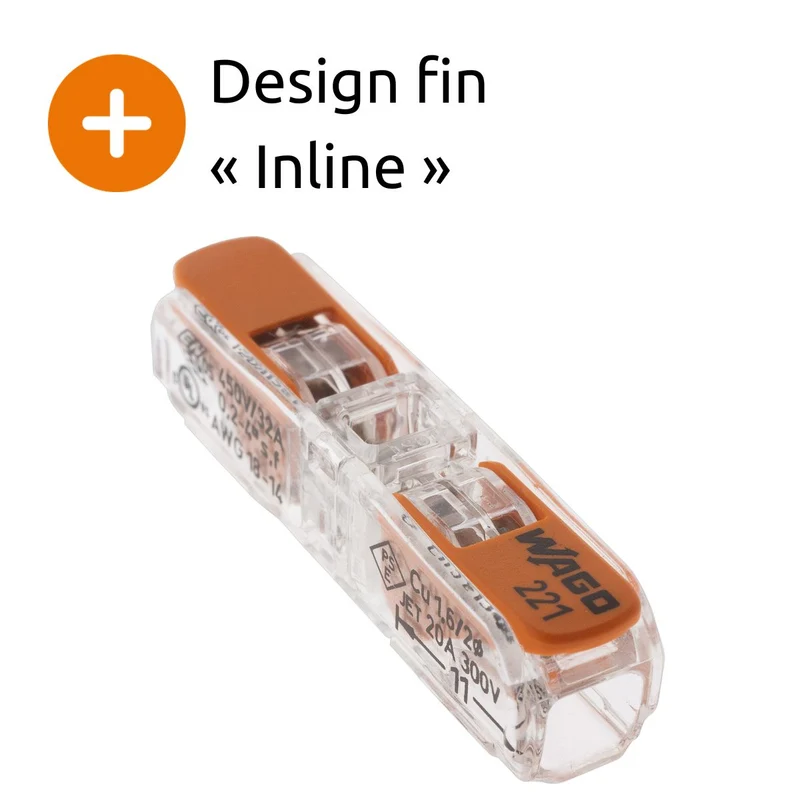 Borne à leviers S221 In Line 4mm² – rigides & souples – (vendue à l'unité) - Wago