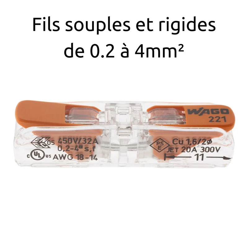 Borne à leviers S221 In Line 4mm² – rigides & souples – (vendue à l'unité) - Wago