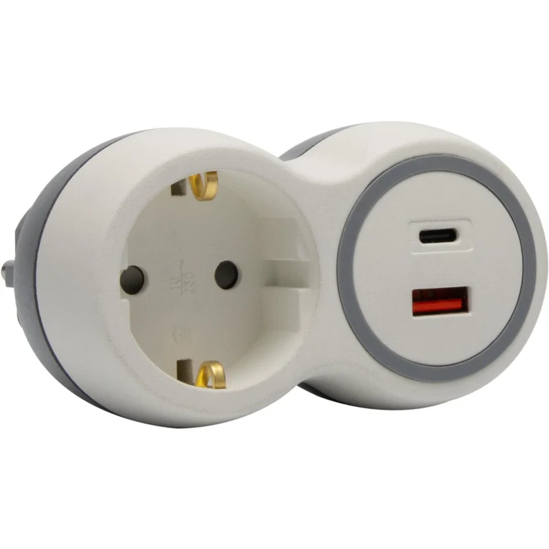 Prise Schuko 16A + USB A+C - 20W - Blanc/Gris - Bolea - Zenitech