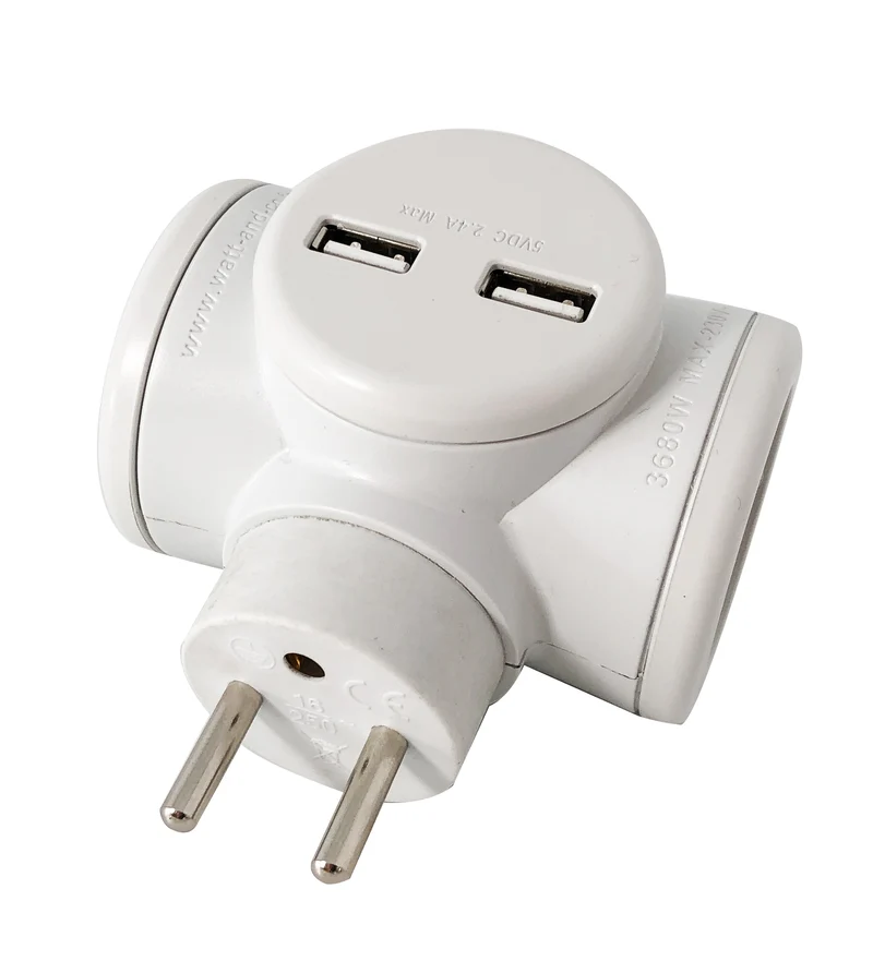Biplite 16A rotative 180° + 2 ports USB 2,4A - Watt and Co