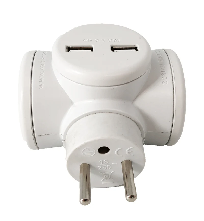 Biplite 16A rotative 180° + 2 ports USB 2,4A - Watt and Co