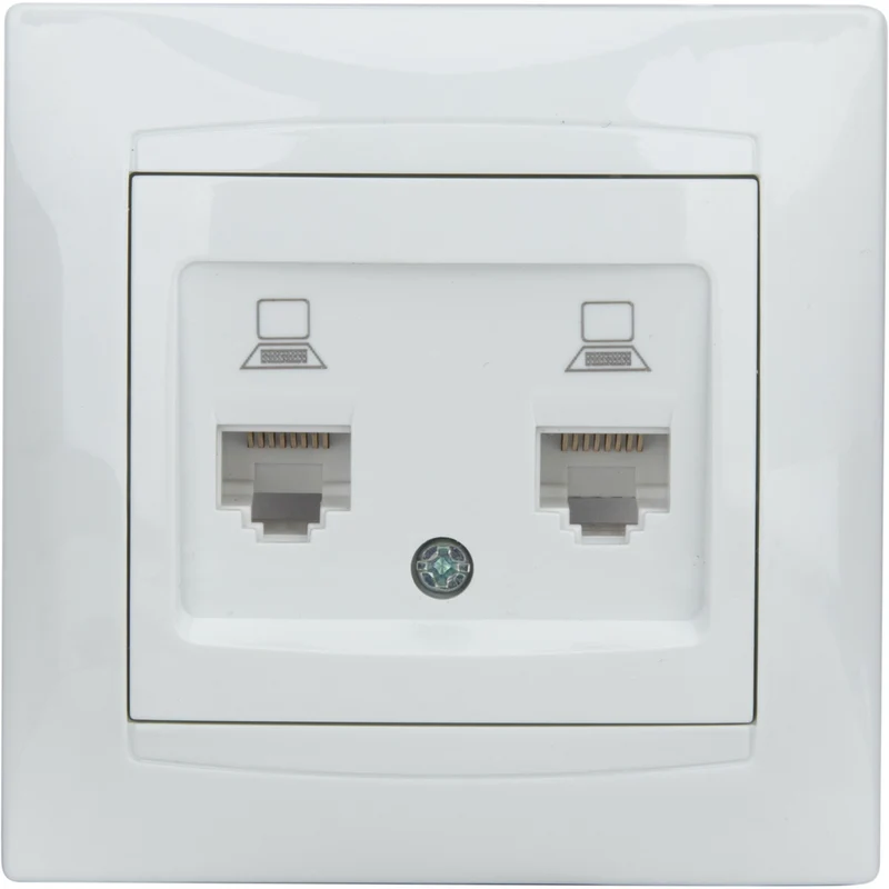 Double prise RJ45 encastrée Zyna - Blanc - Zenitech