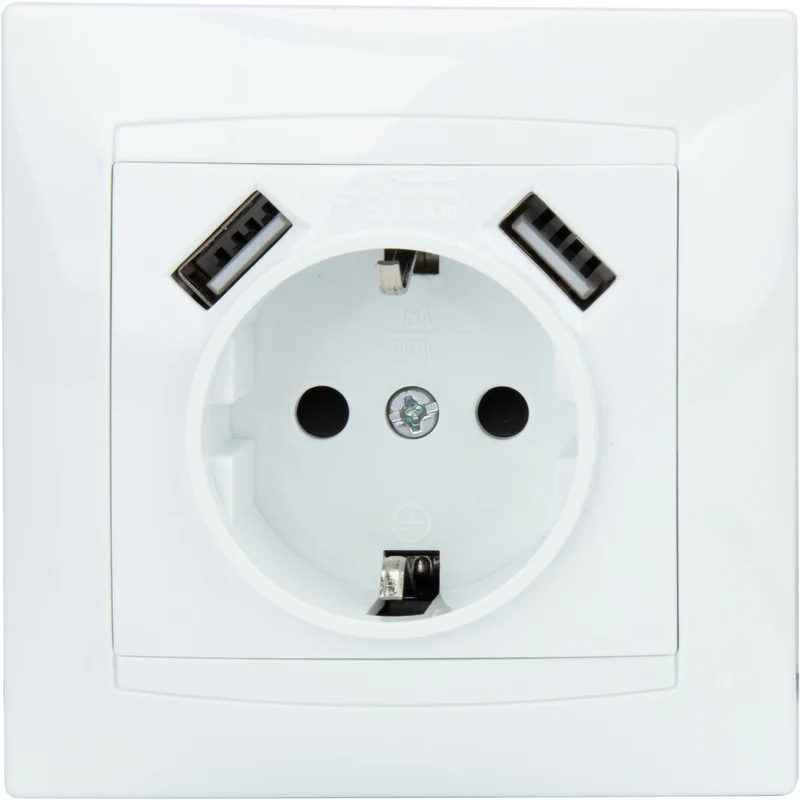 Prise encastrée Schuko + 2 USB-A 2,4A - Blanc - Zyna - Zenitech