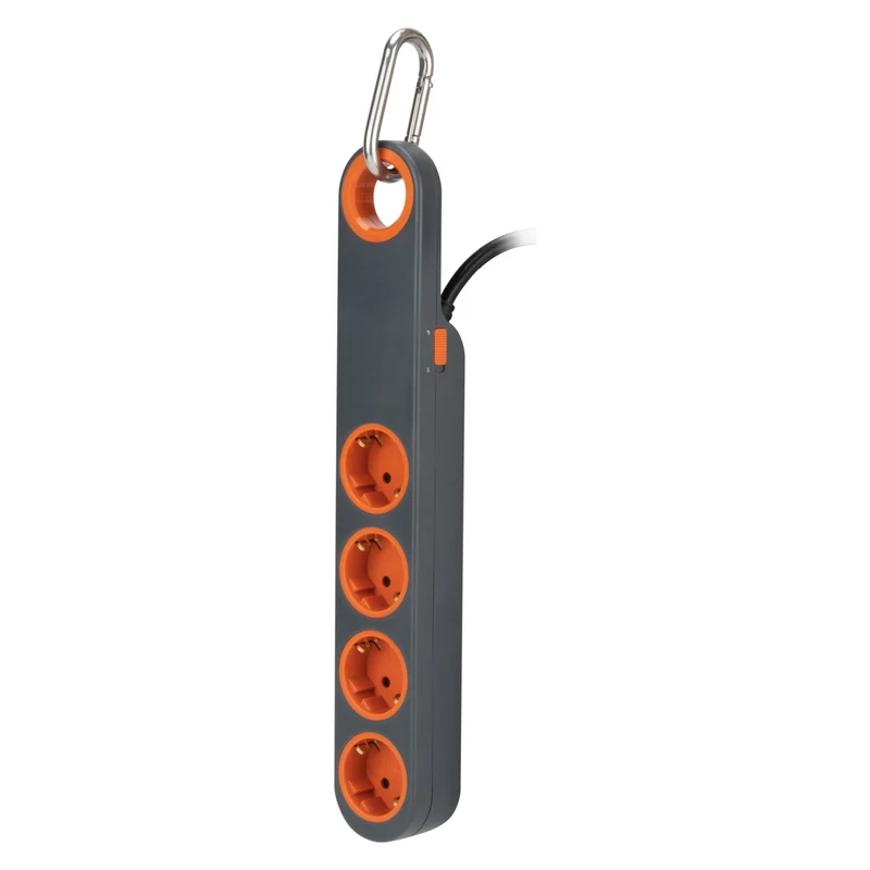 Multiprise 4 prises Schuko 16A + lumière - Gris/Orange - Klipo - Zenitech