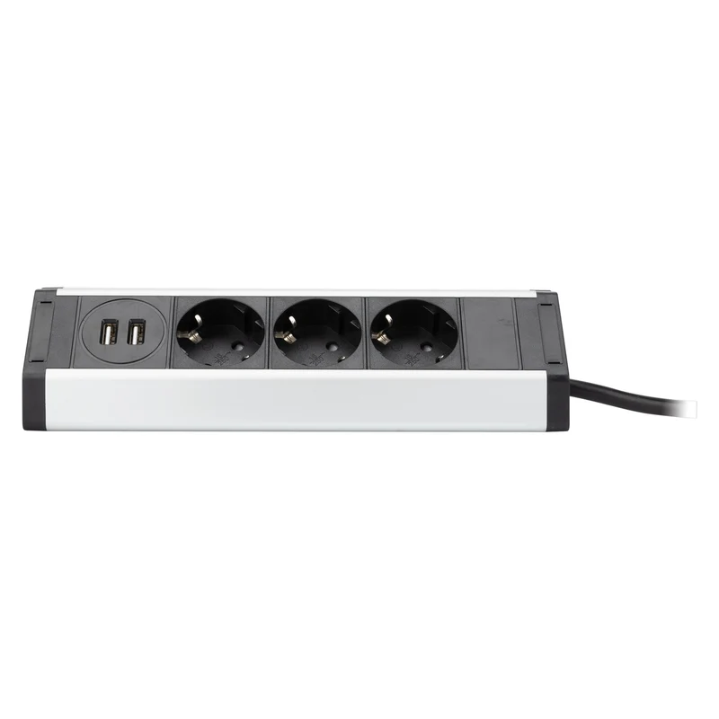 Multiprise support smartphone 3 prises Schuko + 2 USB A - Argent/Noir - Zenitech
