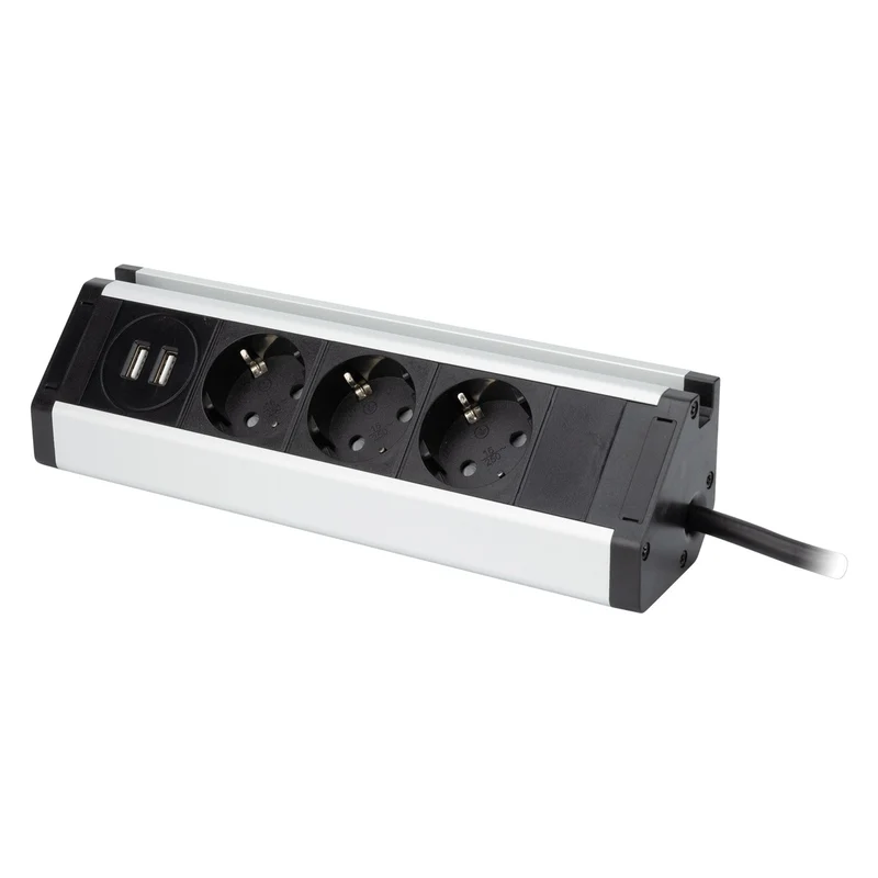 Multiprise support smartphone 3 prises Schuko + 2 USB A - Argent/Noir - Zenitech