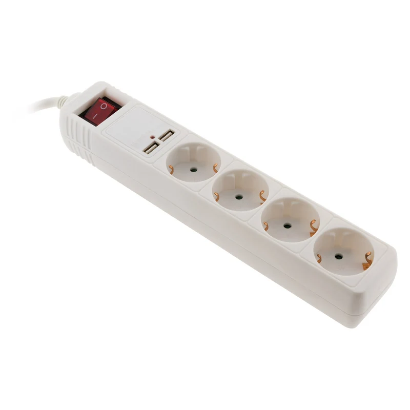 Multiprise Schuko 16A + 2 USB - blanc - Zenitech