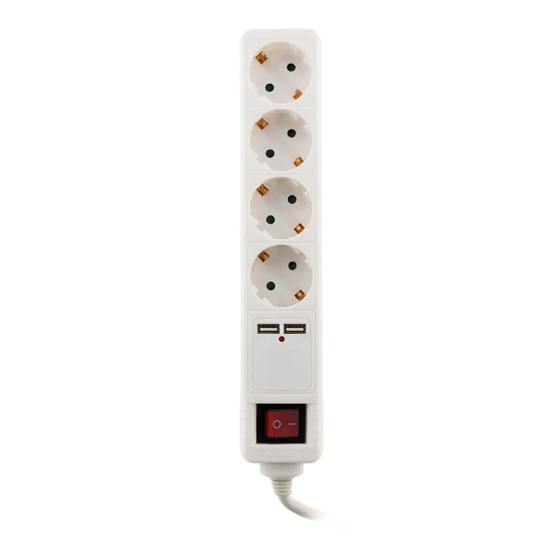Multiprise Schuko 16A + 2 USB - blanc - Zenitech