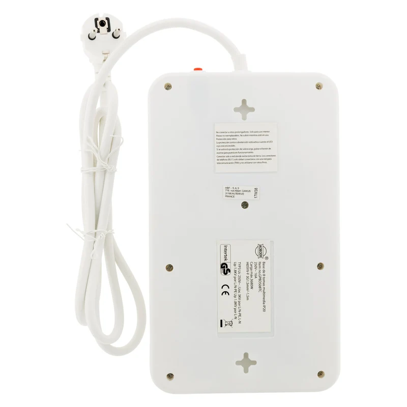 Multiprise 8 prises Schuko FILTRE+TV+ADSL+FAX - Blanc - Zenitech