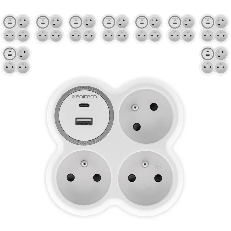 Lot de prises 16A + USB - blanc et gris - Bolea - Zenitech