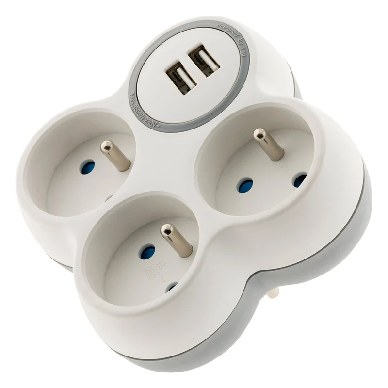 Multiprise triplite 16A avec 2 ports USB - Zenitech