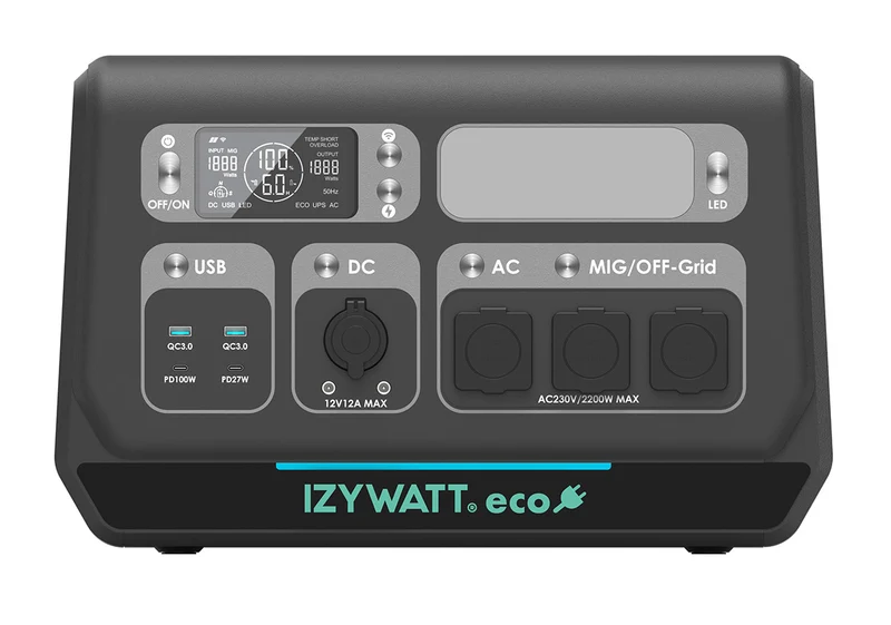 Station électrique portable IZYWATT.eco 2048Wh / 2200W + fonction injection réseau réglable 0-800W