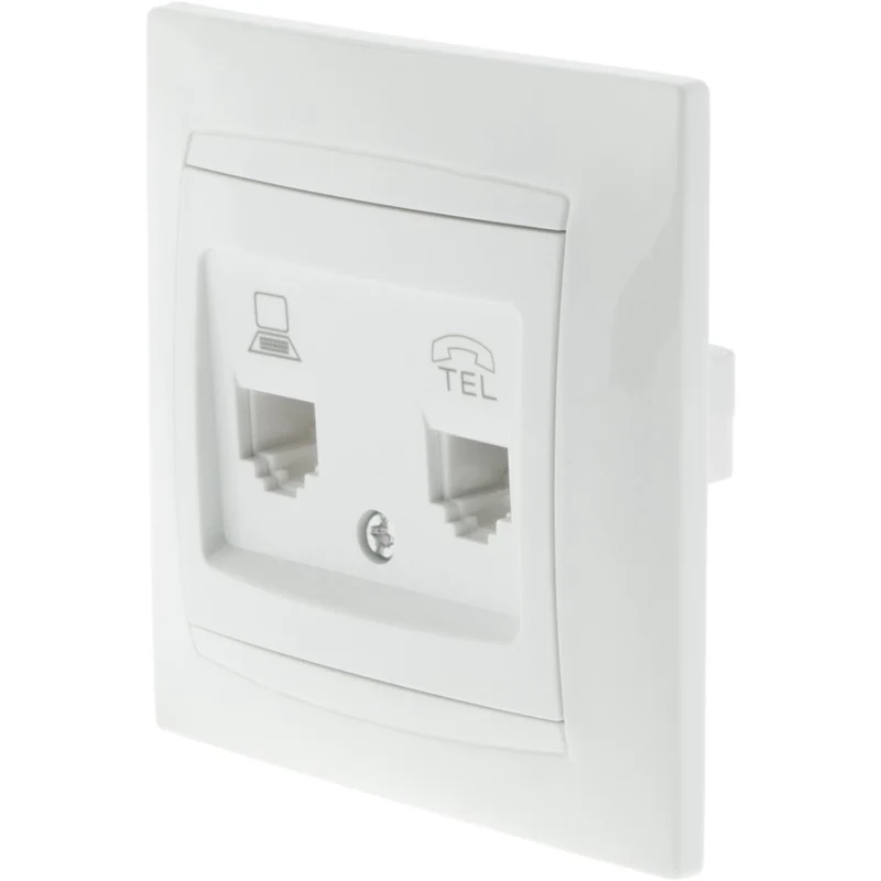 Prise RJ11 + RJ45 encastrées Zyna - Blanc - Zenitech