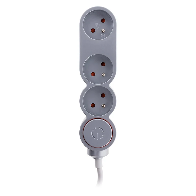 Bloc Home 3 prises 16A 2P+T avec interrupteur et fiche extraplate - câble HO5VV-F 3G1 1,5m - Zenitech