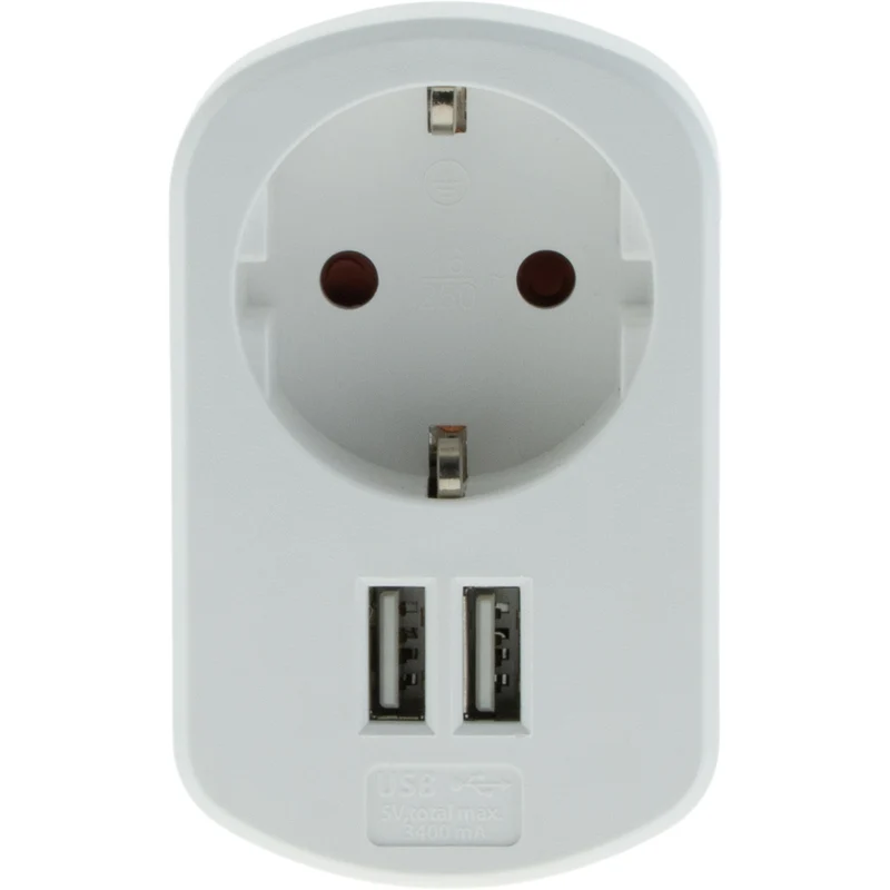 Prise Schuko 16A + 2 USB A 3,4A - Blanc - Zenitech