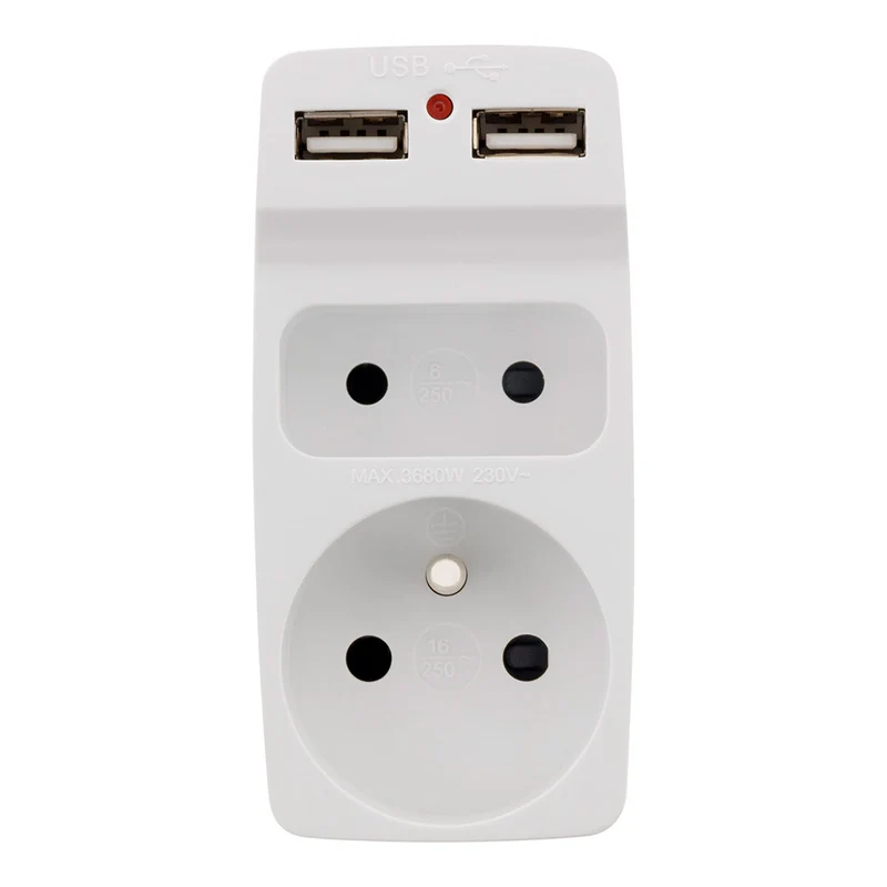 Multiprise biplite 2P 6A + 2P+T 16A + chargeur USB - Zenitech