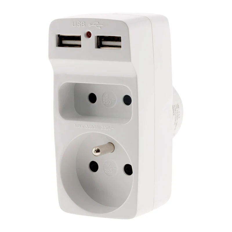 Multiprise biplite 2P 6A + 2P+T 16A + chargeur USB - Zenitech