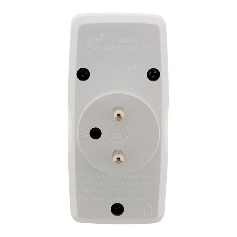 Multiprise biplite 2P 6A + 2P+T 16A + chargeur USB - Zenitech