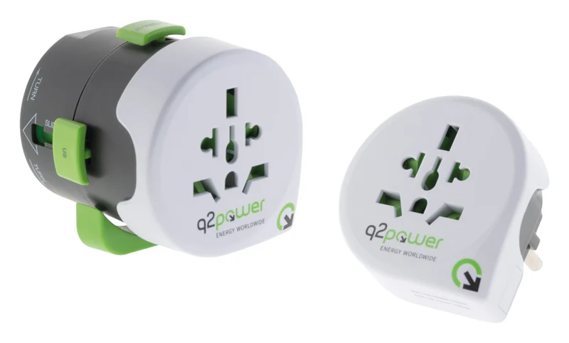 Adaptateur prise voyage universel avec port USB - compatible avec +195 pays USA/Asie/UK - Vert - Q2 Power